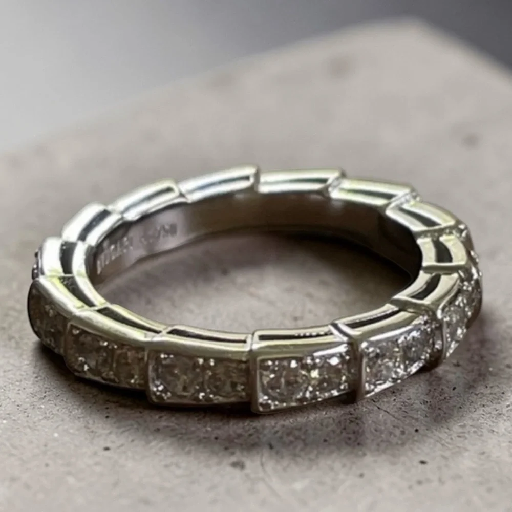 Snake Bone wedding Band 18K White Gold Plated Sterling Silver